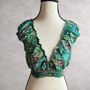Green Patterned Women's Boho Crop Top